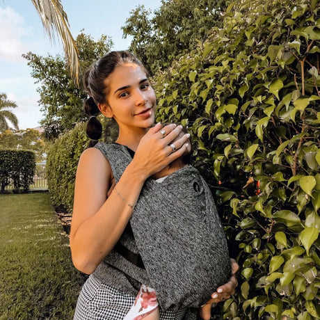 Influencer Mom and baby using the Boppy ComfyFit Adjust Baby Carrier